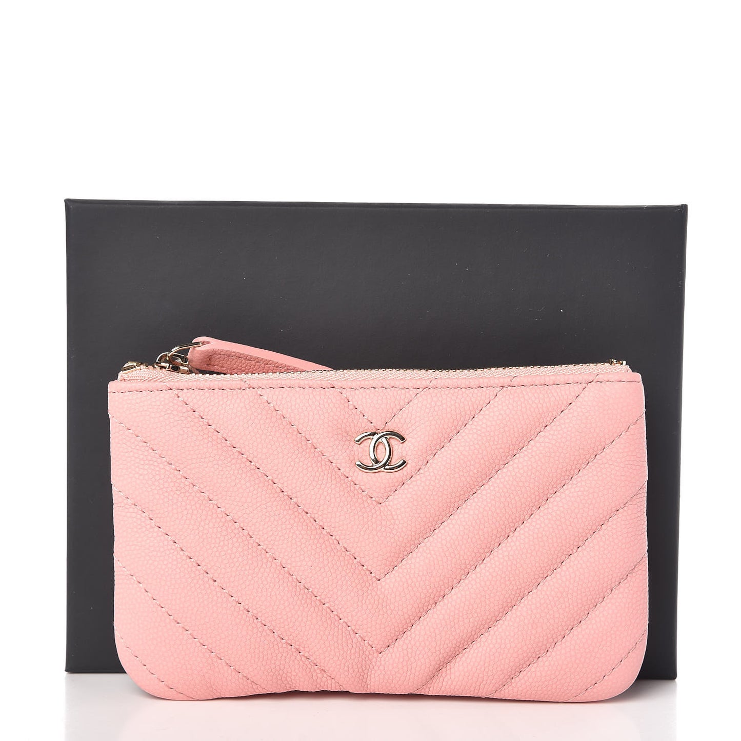 Caviar Chevron Quilted Small Cosmetic Case Pink