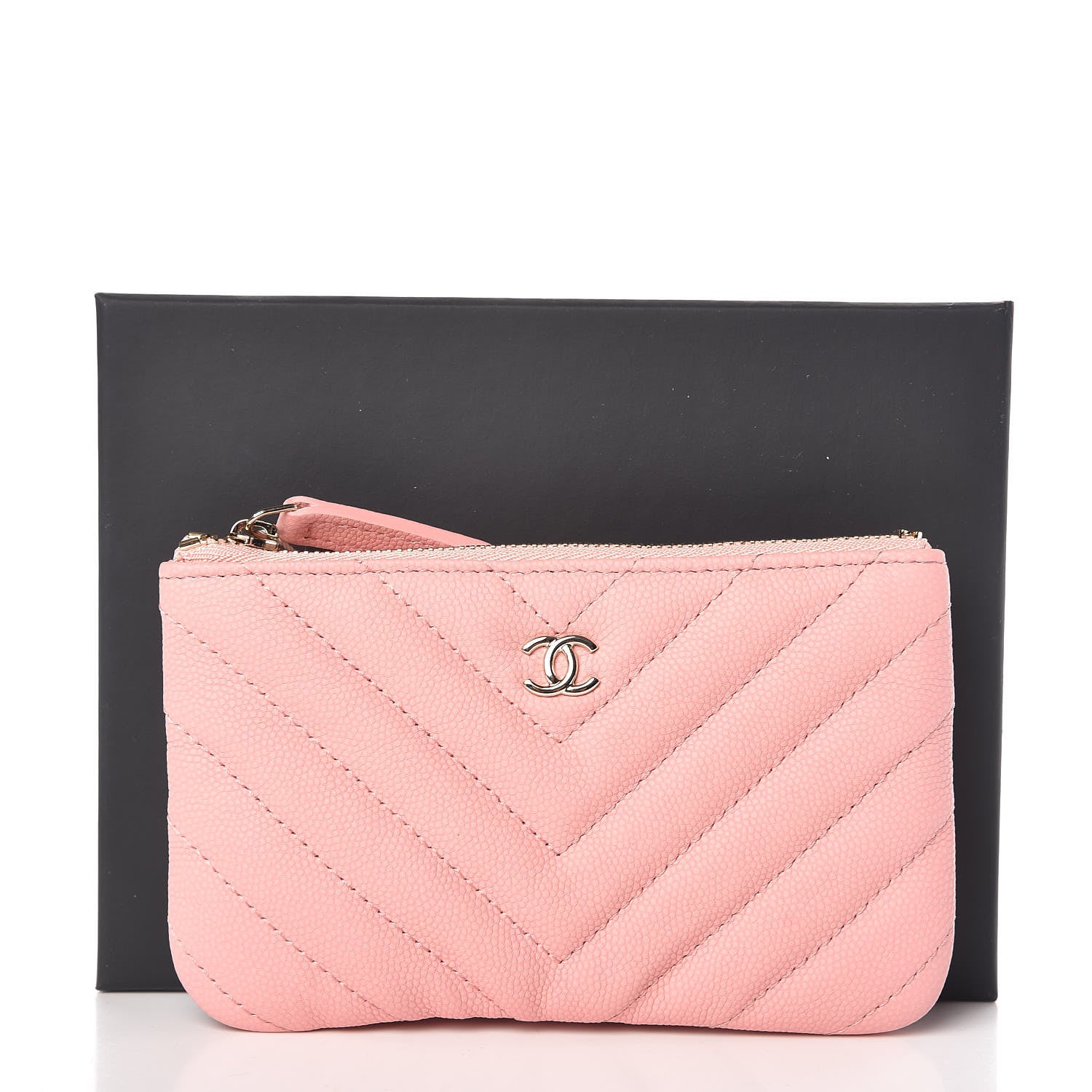 Chanel Caviar Chevron Quilted Small Cosmetic Case Pink 8 of 8