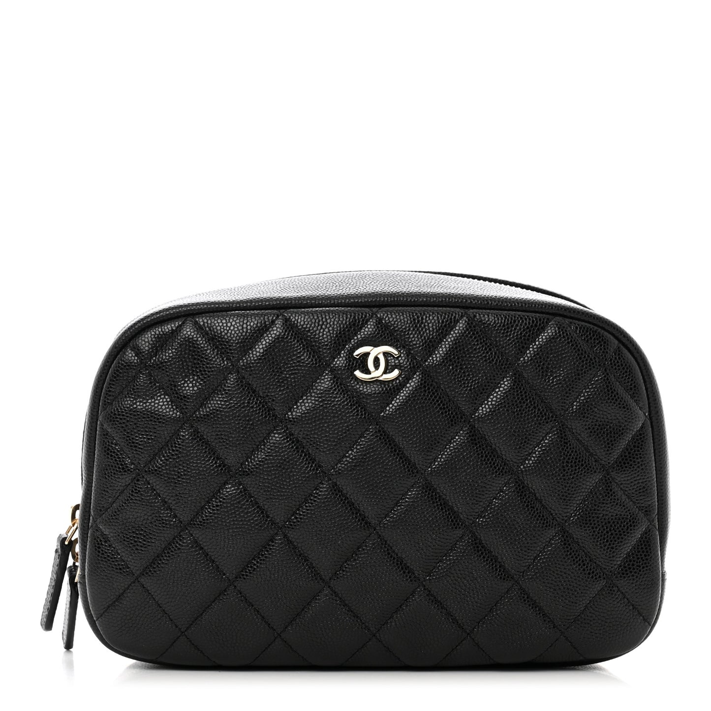 Caviar Quilted Curvy Pouch Cosmetic Case Black