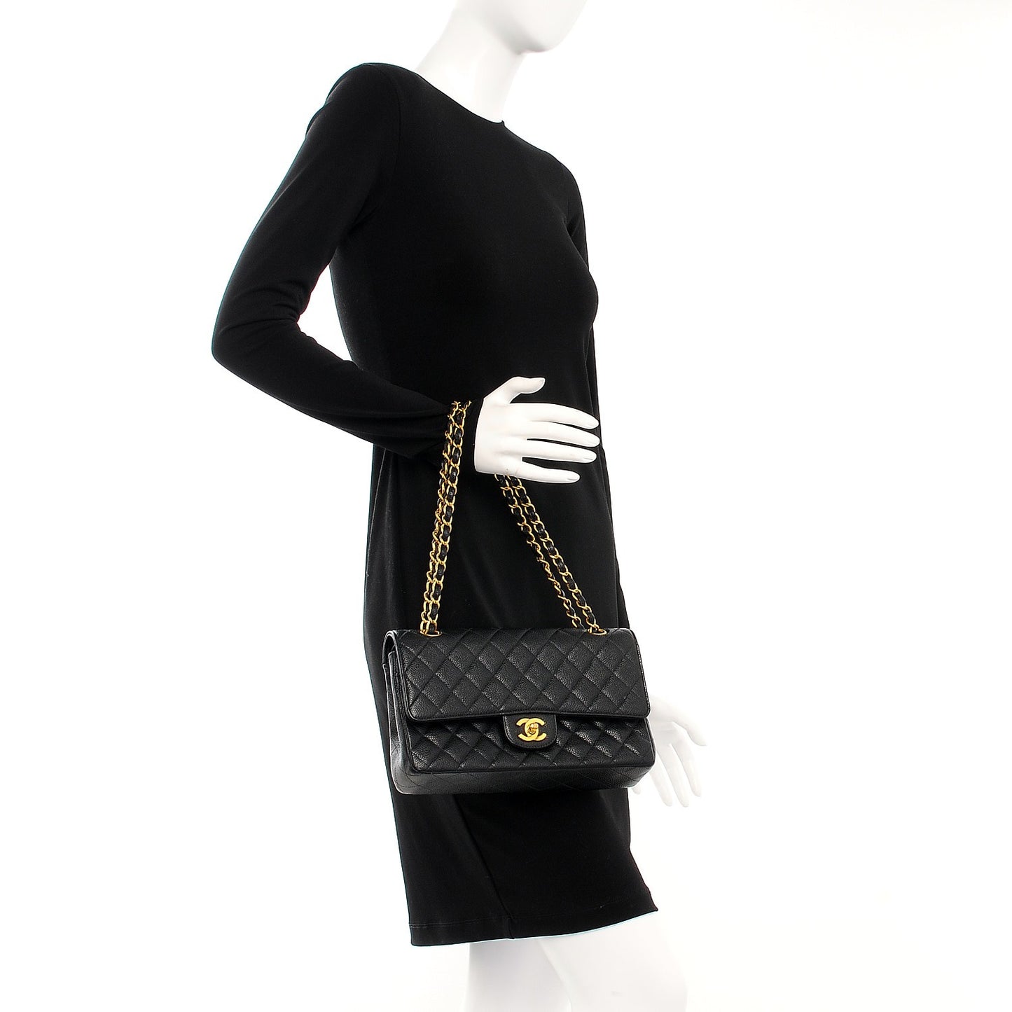Caviar Quilted Medium Double Flap Black
