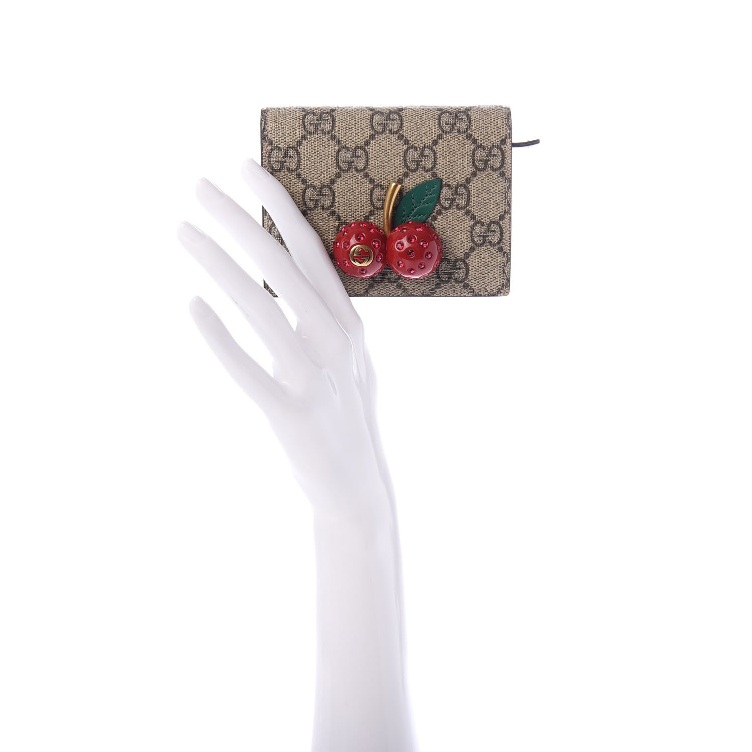 Gucci GG Supreme Monogram Cherry Embellished Card Case Wallet Hibiscus Red 2 of 7
