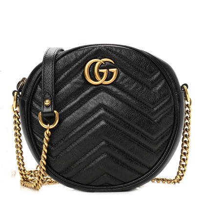 Gucci Azalea Calfskin Matelasse Heart Mini GG Marmont Round Shoulder Bag Black 1 of 7