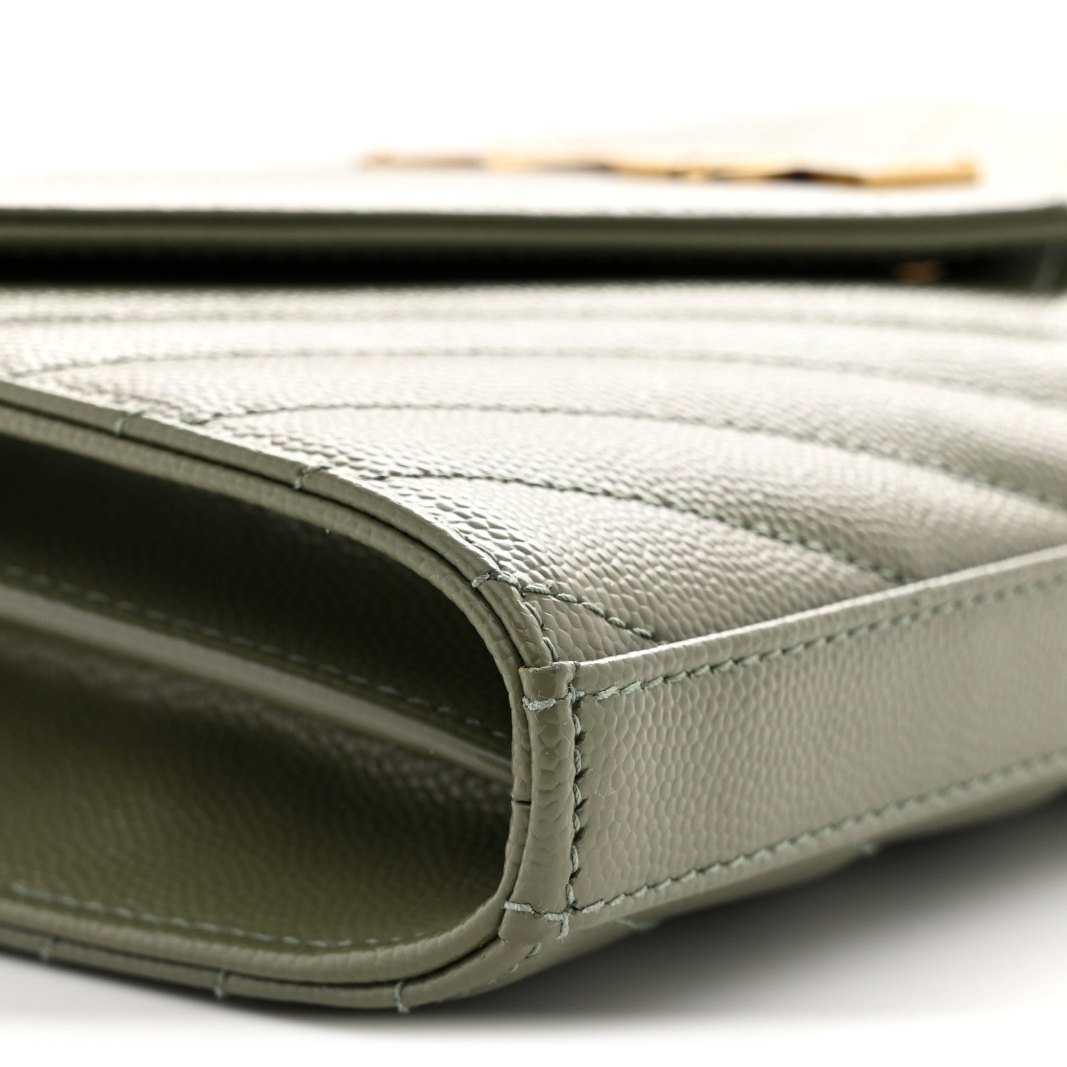 Saint Laurent Grain De Poudre Matelasse Chevron Monogram Chain Wallet Light Sage 9 of 10