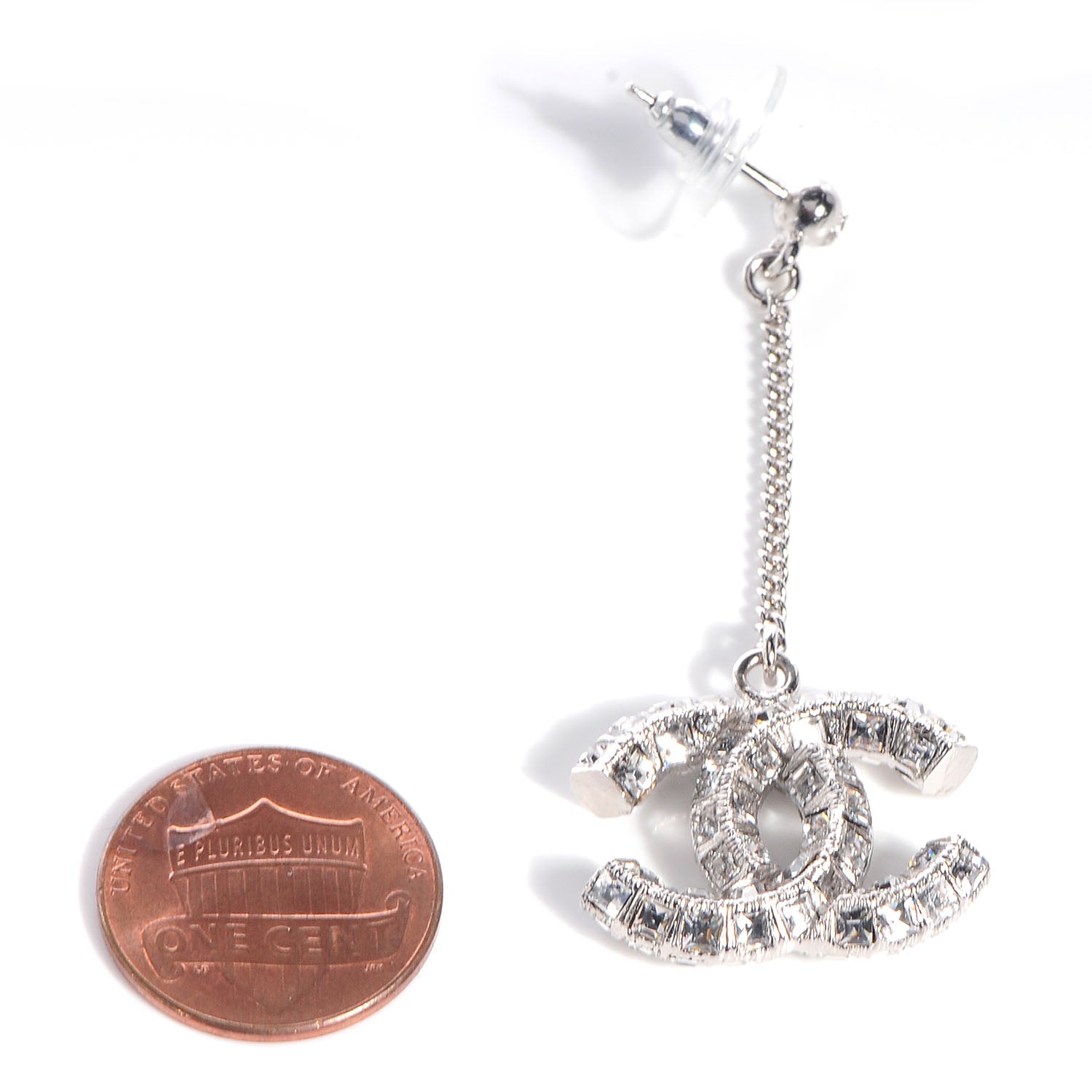 Chanel Baguette Crystal CC Dangle Earrings Silver 2 of 5
