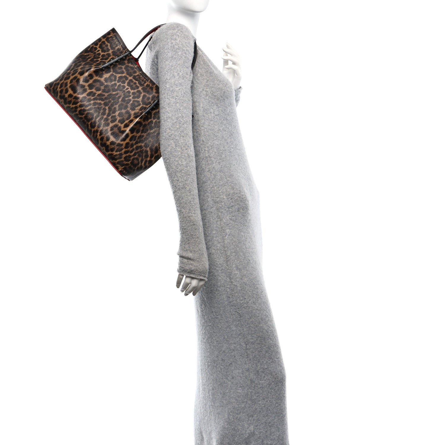 Christian Louboutin Calfskin Empire Leopard Print Spiked Small Cabarock Shopper Tote Brown 3 of 10