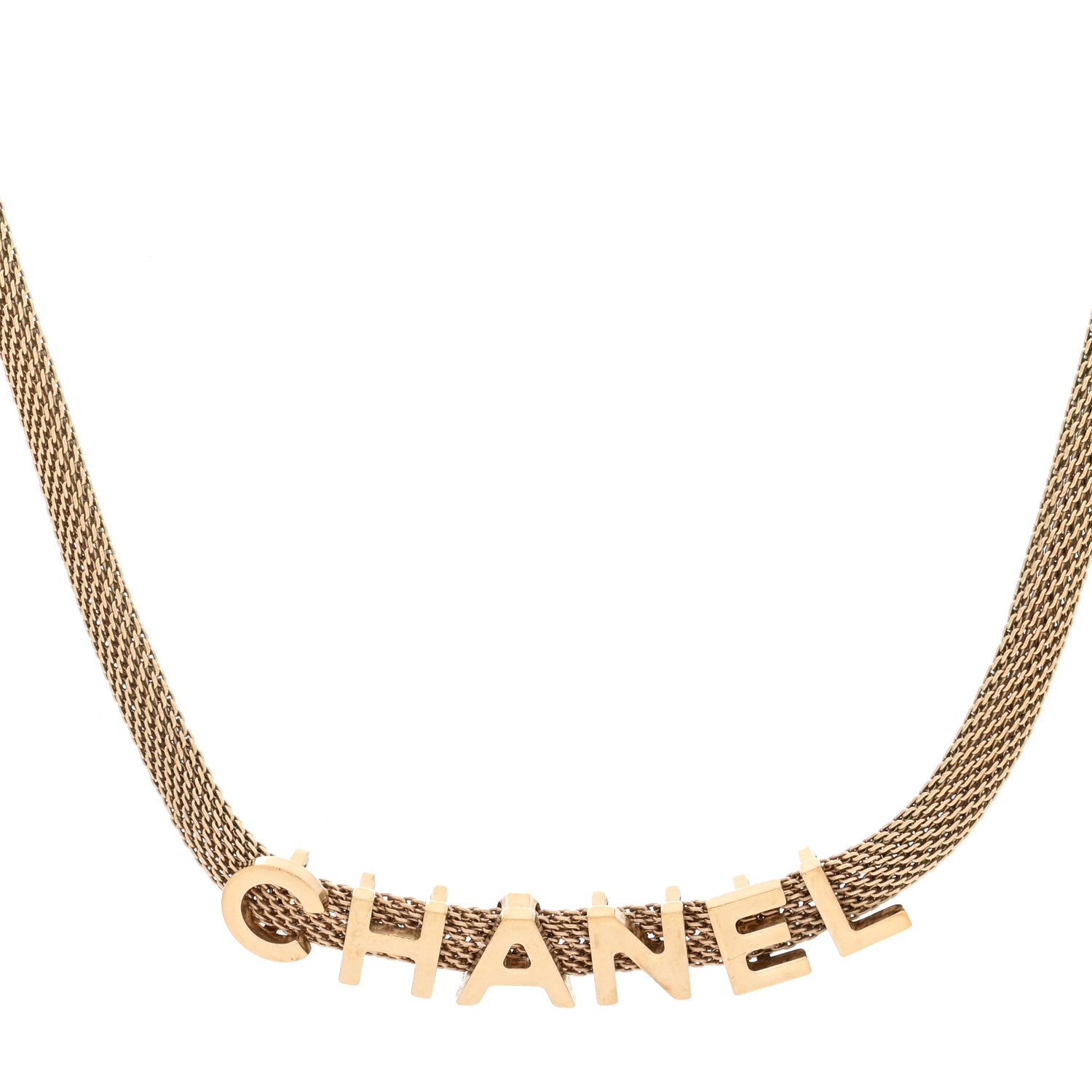 Chanel Mesh Logo Choker Necklace Gold 1 of 5