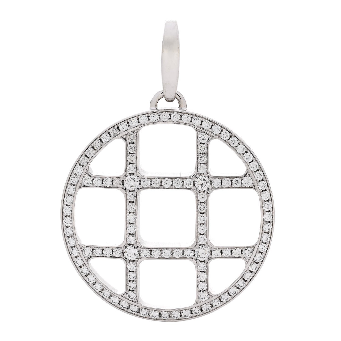 18K White Gold Diamond Pasha de Cartier Grid Charm Pendant