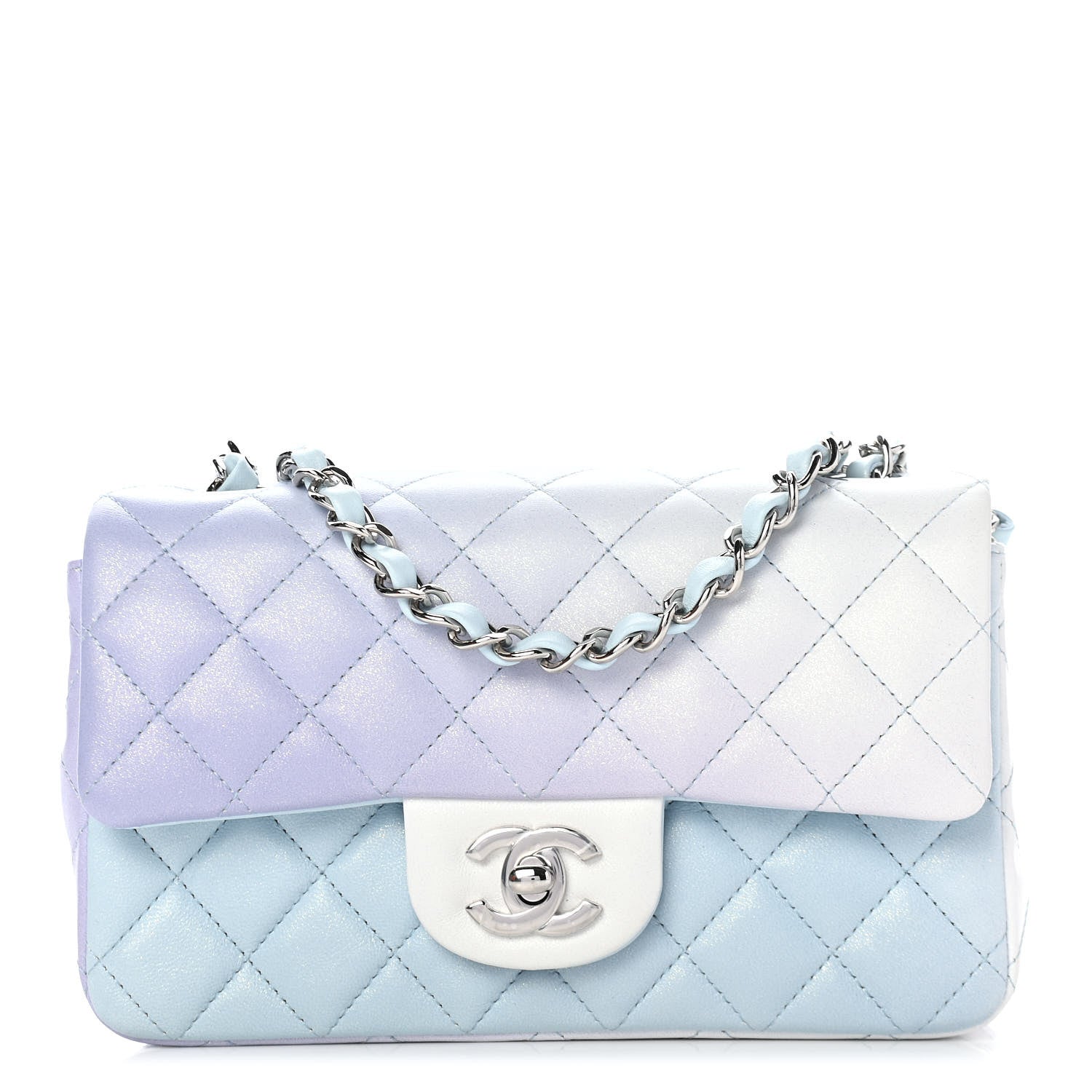 Chanel Perforated Lambskin Quilted Mini Rectangular Flap Light Blue Light Purple White 1 of 8