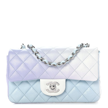 Chanel Perforated Lambskin Quilted Mini Rectangular Flap Light Blue Light Purple White 1 of 8