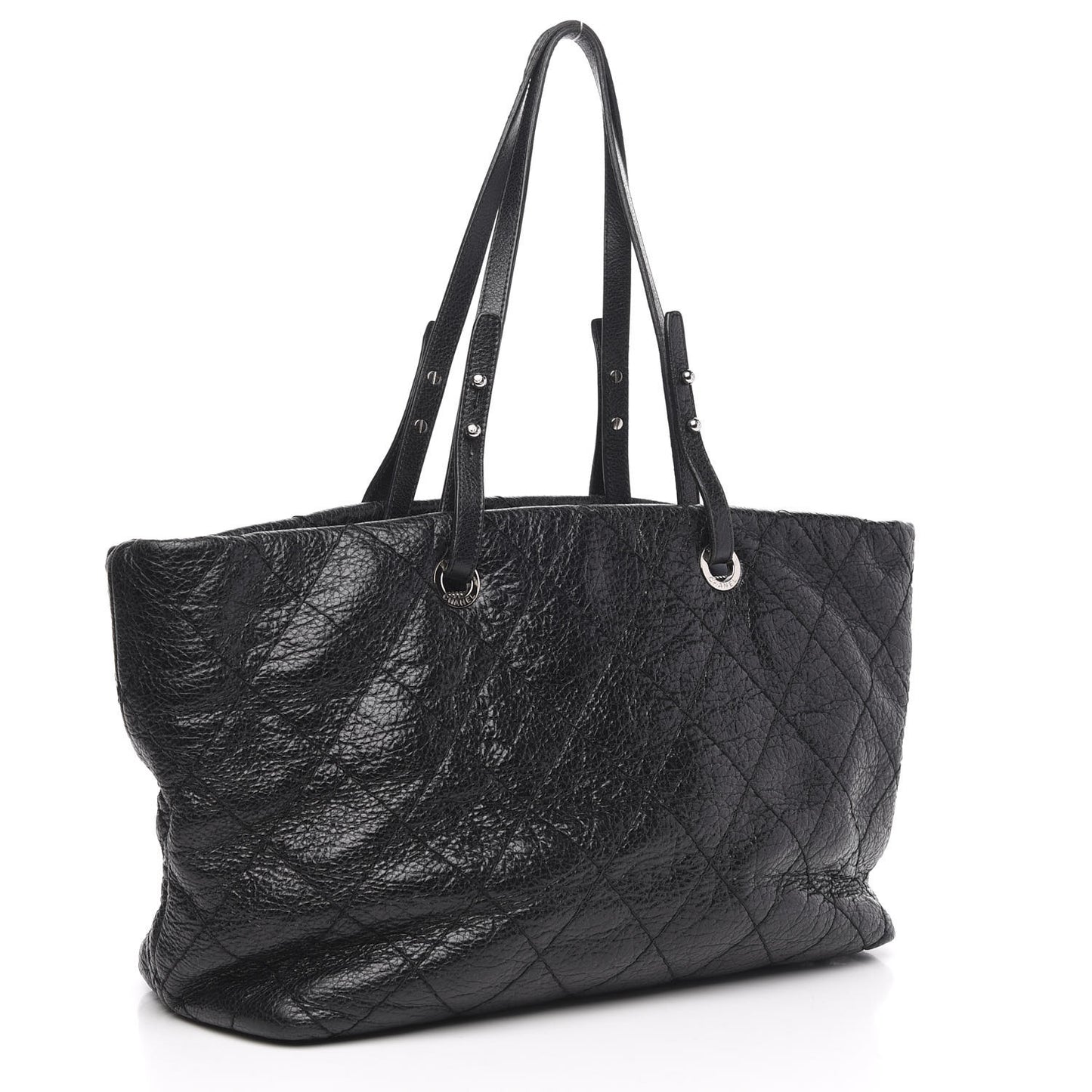 Glazed Calfskin Large On The Road Tote Black