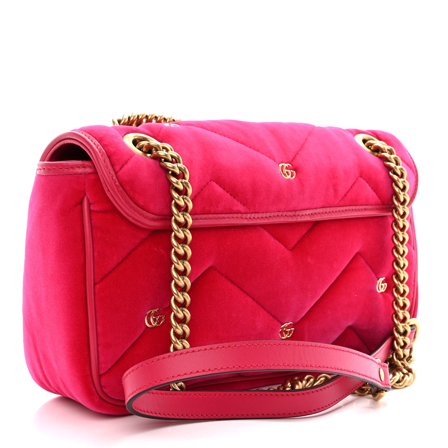 Gucci Velvet Matelasse Double G Studs Small Torchon GG Marmont Shoulder Bag Raspberry Rose 3 of 10