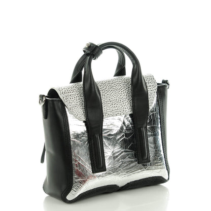 3.1 Phillip Lim 3.1 Metallic Mix Textured Calfskin Mini Pashli Satchel Silver Black White 3 of 7