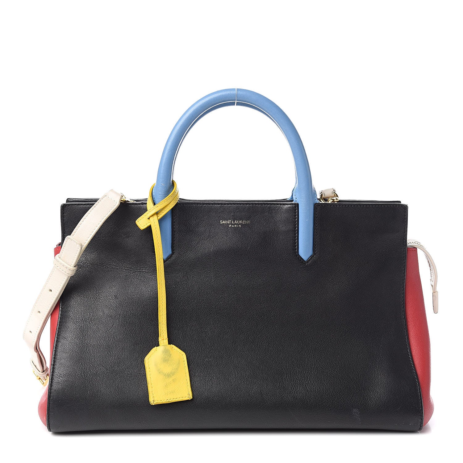 Saint Laurent Calfskin Small Cabas Rive Gauche Bag Black Red Yellow White 1 of 14
