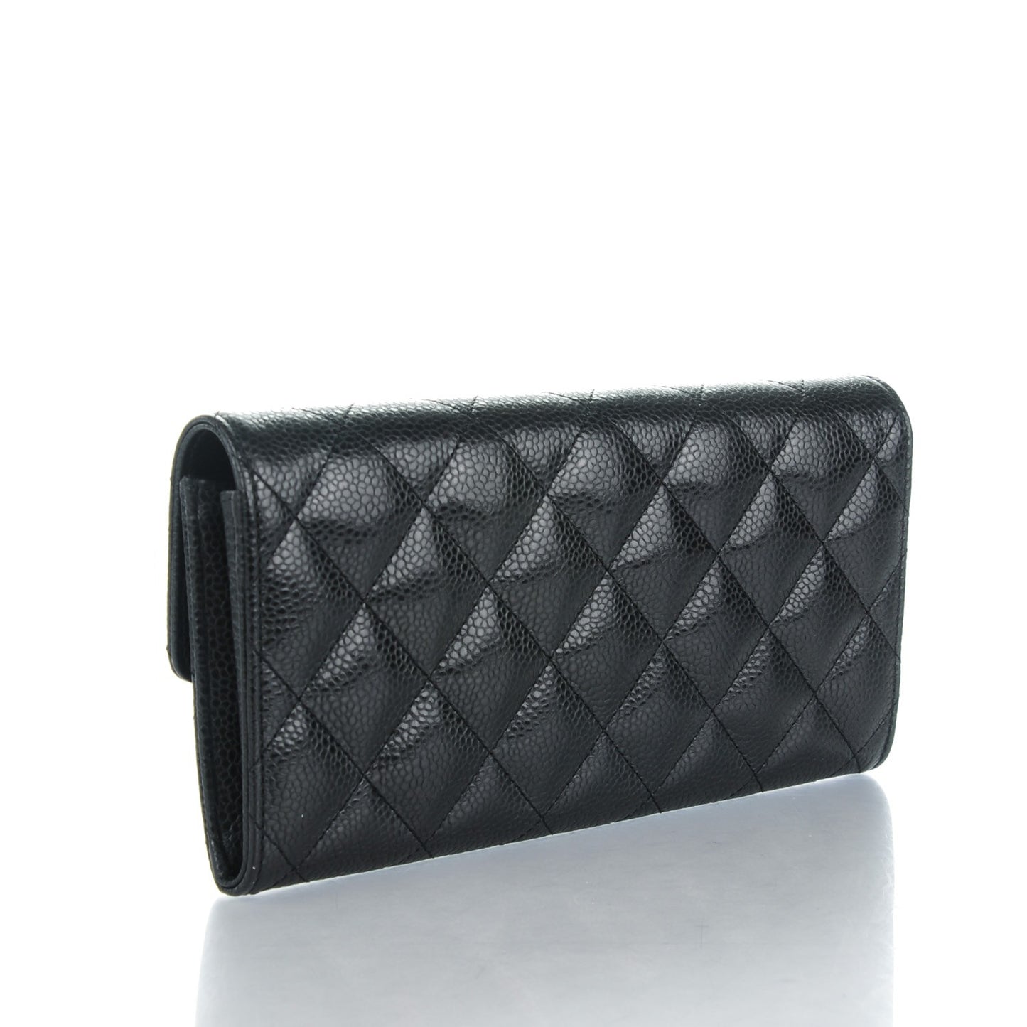 Caviar Quilted Large Gusset Flap Wallet Black