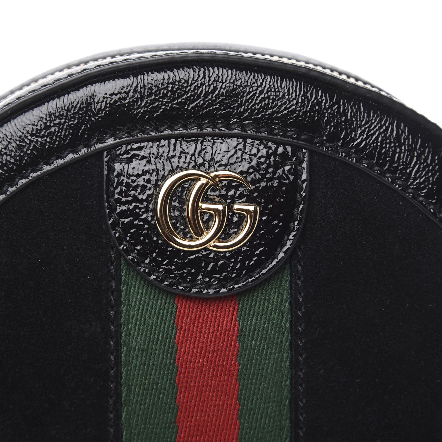 Suede Patent Web Mini Ophidia Round Shoulder Bag Black