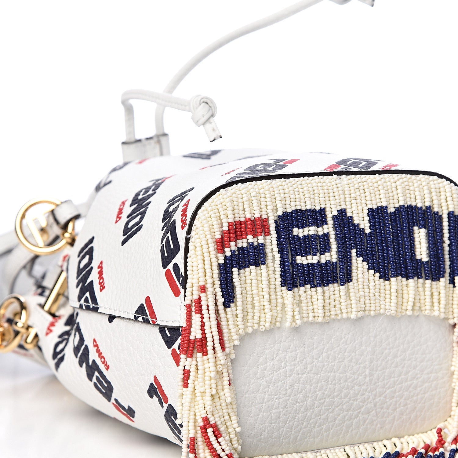 Fendi X FILA Calfskin F is Fendi Mania Fringe Mini Mon Tresor Bucket Bag White 9 of 16
