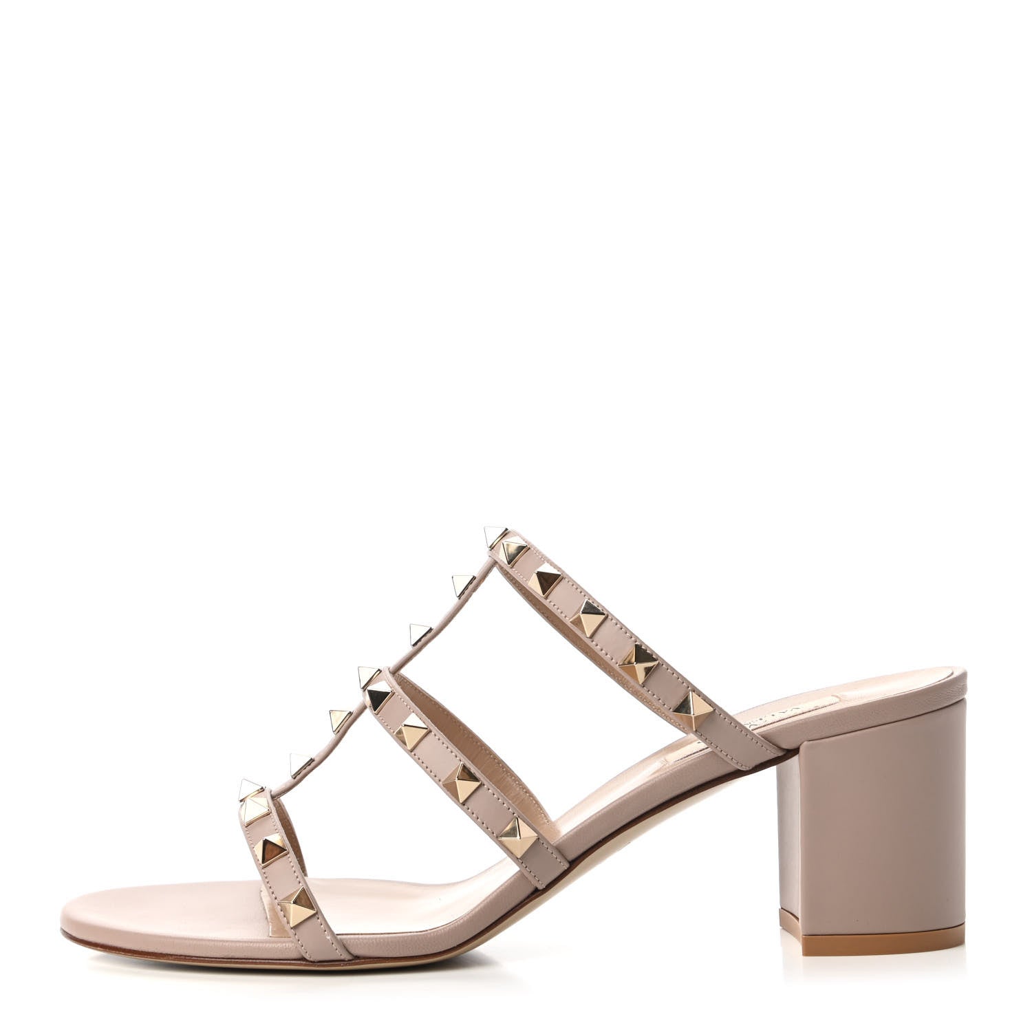 Valentino Garavani Calfskin Rockstud Caged Slide Sandals 40 Poudre 1 of 10