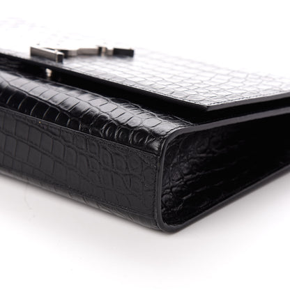 Saint Laurent Calfskin Crocodile Embossed Large Classic Monogram Kate Satchel Black 9 of 9
