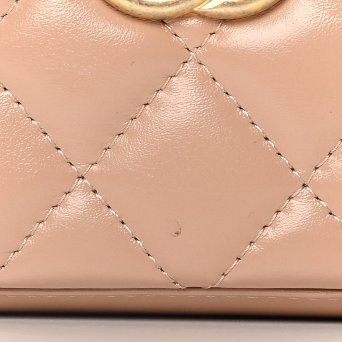Calfskin Quilted Mini Perfect Fit Vanity Case With Chain Beige
