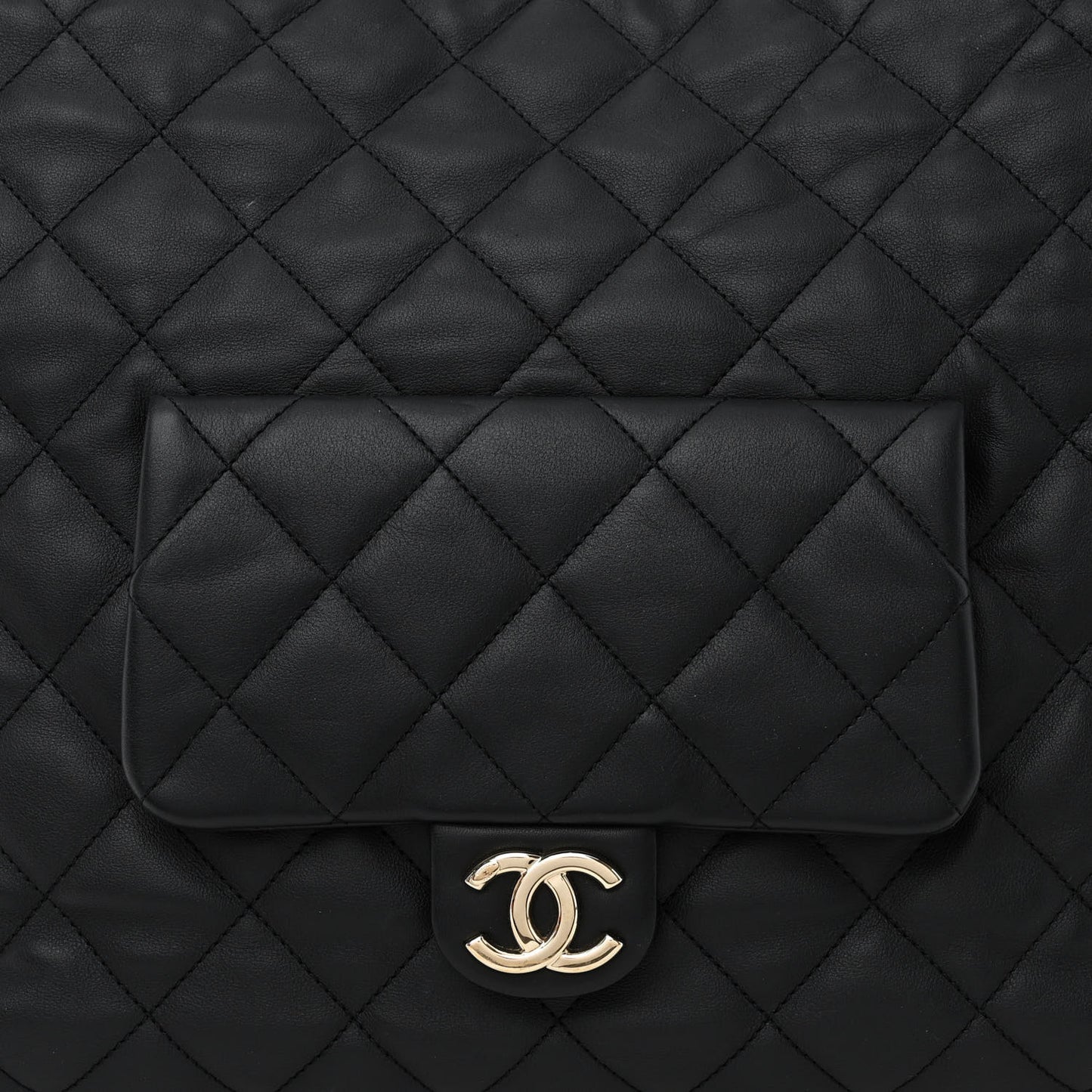Lambskin Quilted Pocket Hobo Black