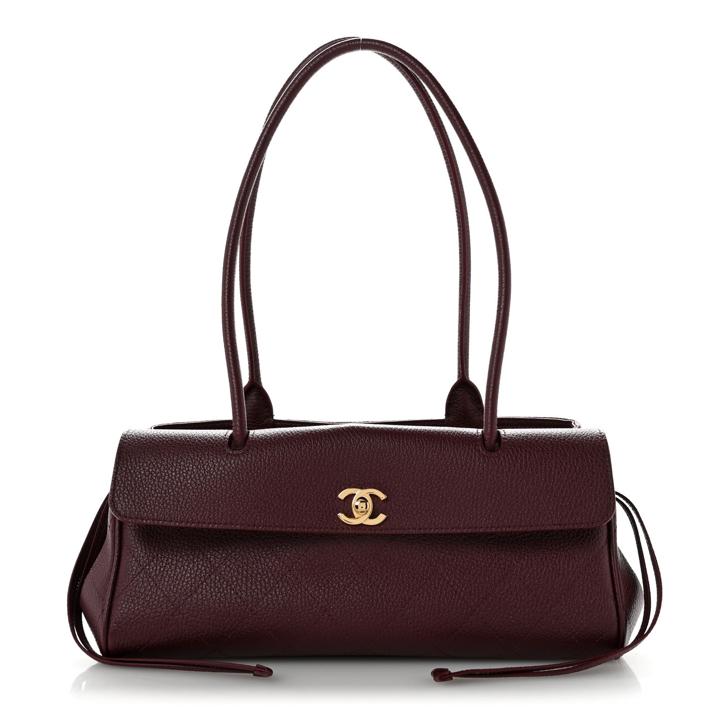 Grained Calfskin Stitched Urban Essentials Small Shopping Bag Burgundy