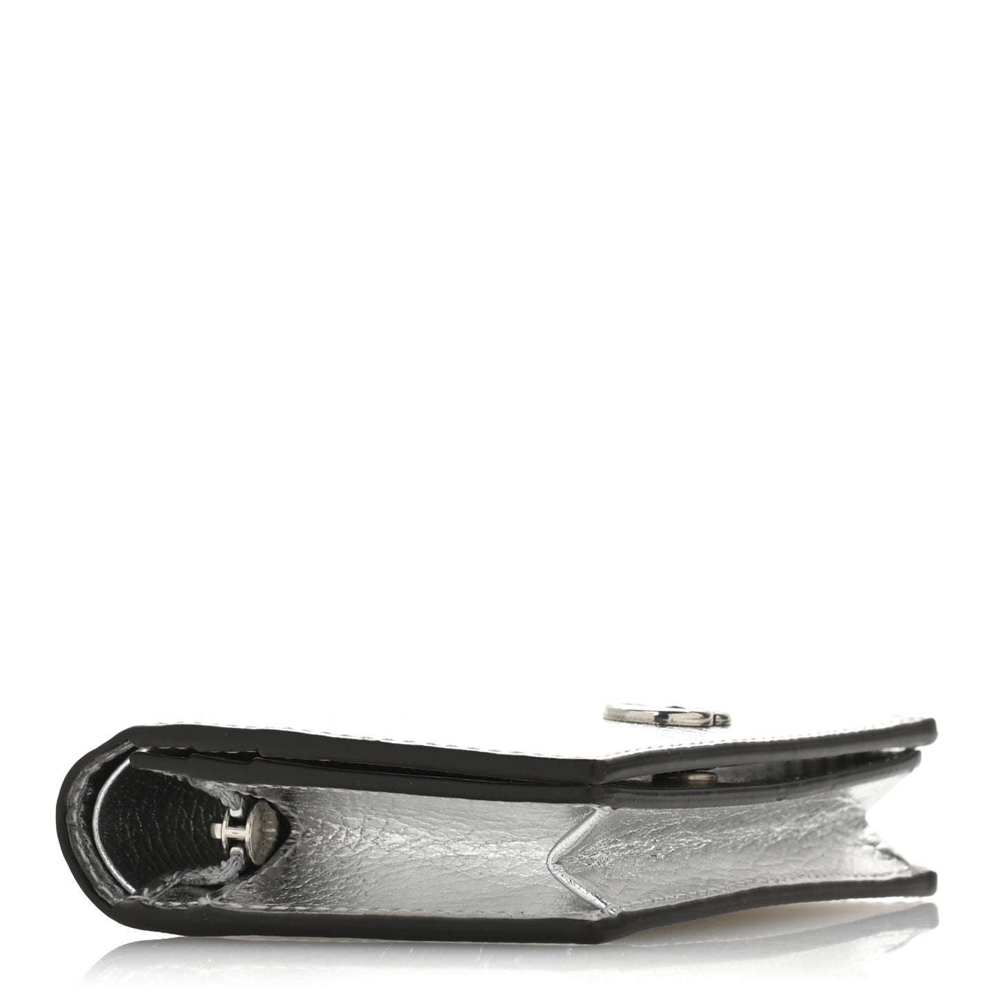 Metallic Calfskin GG Marmont Card Case Silver