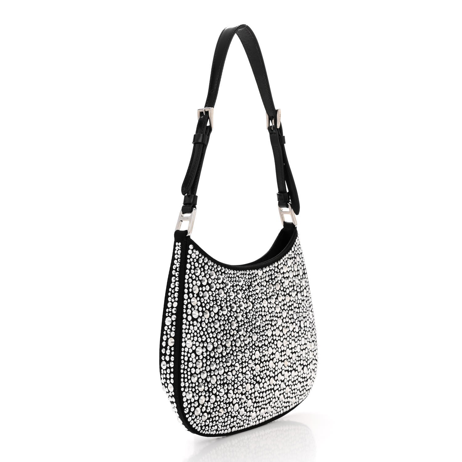 Prada Satin Crystal Cleo Adjustable Strap Shoulder Bag Metal 3 of 9