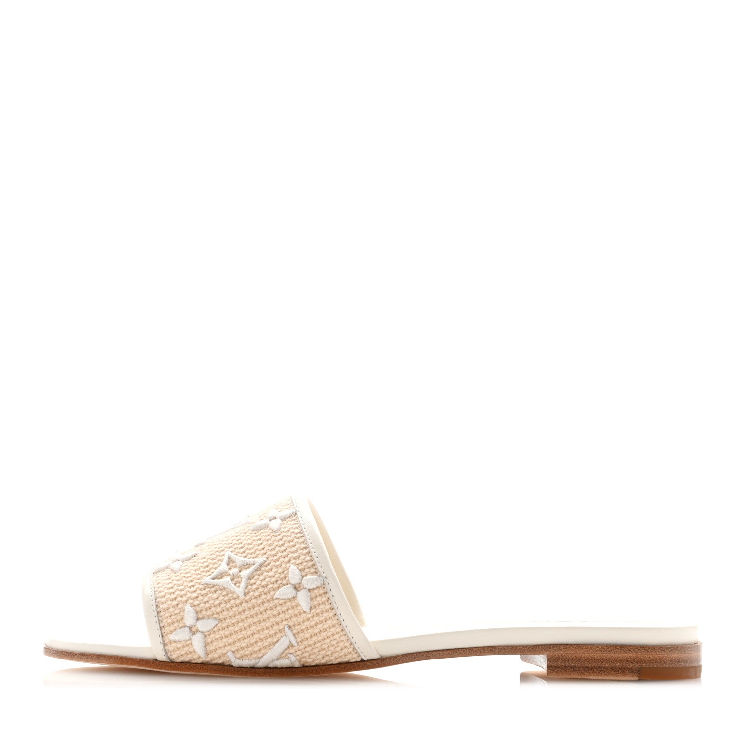 Louis Vuitton Raffia Calfskin Monogram By The Pool Revival Flat Mules 38 White 1 of 9