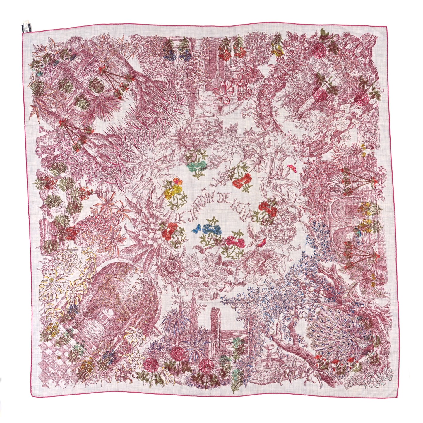 Cashmere Silk Le Jardin De Leila Au Bloc Shawl 140 Gris Chine Rose Multicolor
