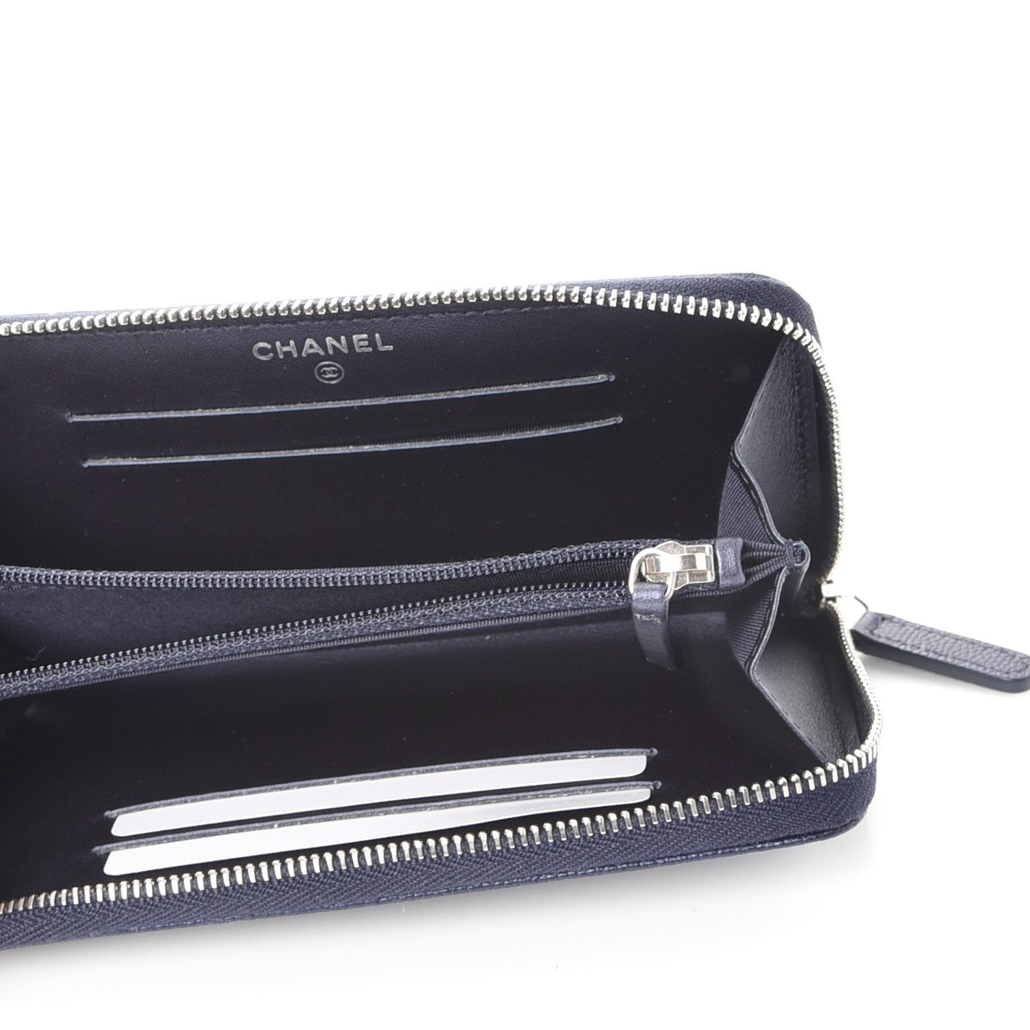 Chanel Metallic Caviar Quilted Medium Zip Around Wallet Blue 5 of 9