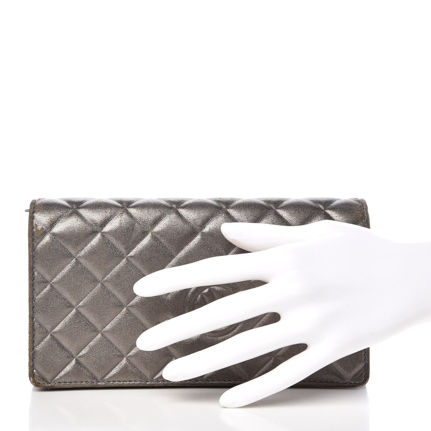 Calfskin Quilted Large Diamond CC Flap Wallet Dark Silver