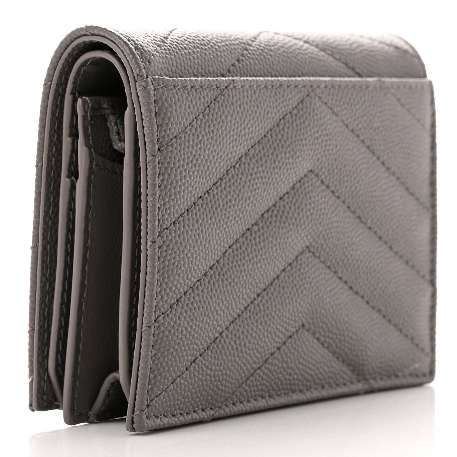 Saint Laurent Grain De Poudre Matelasse Chevron Monogram Flap Card Case Storm 3 of 6