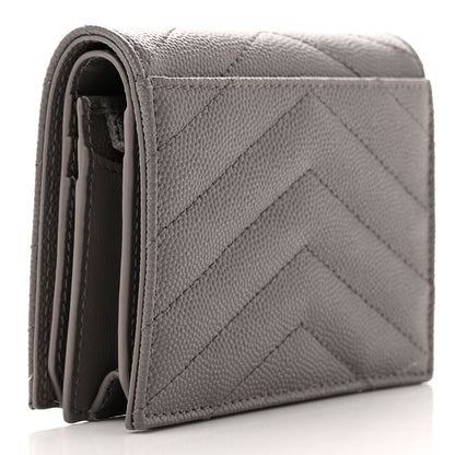 Saint Laurent Grain De Poudre Matelasse Chevron Monogram Flap Card Case Storm 3 of 6