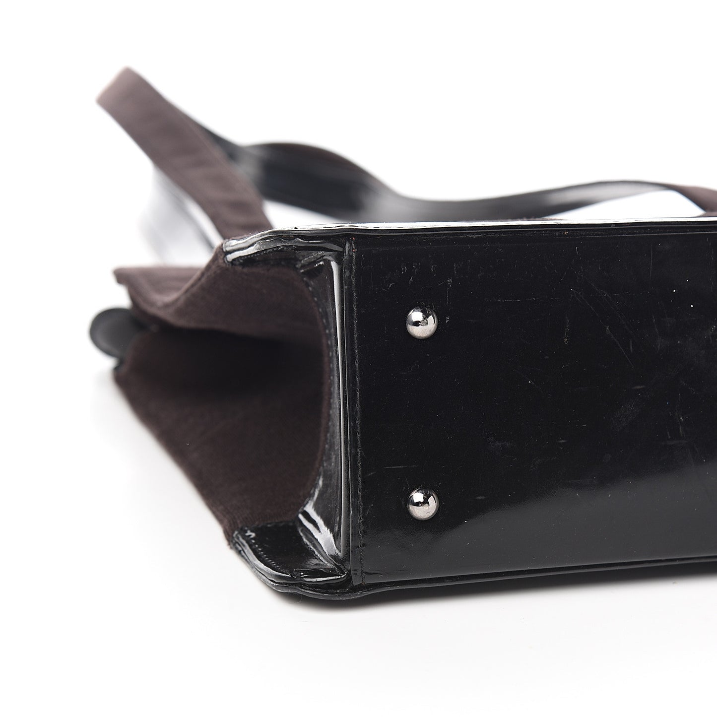 Patent Jersey Shoulder Bag Dark Brown