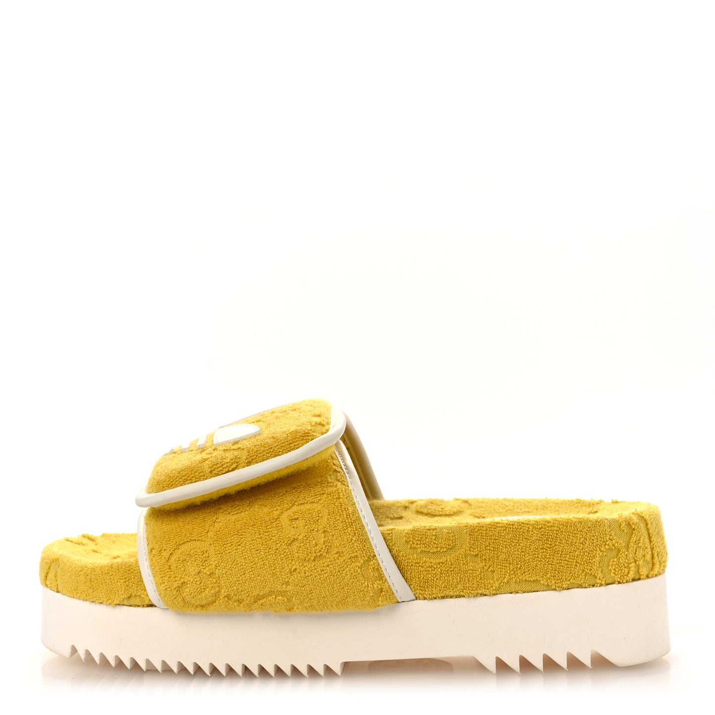 X ADIDAS Terry Cloth Trefoil GG Monogram Womens Platform Sandals 37 Smile Yellow Off White