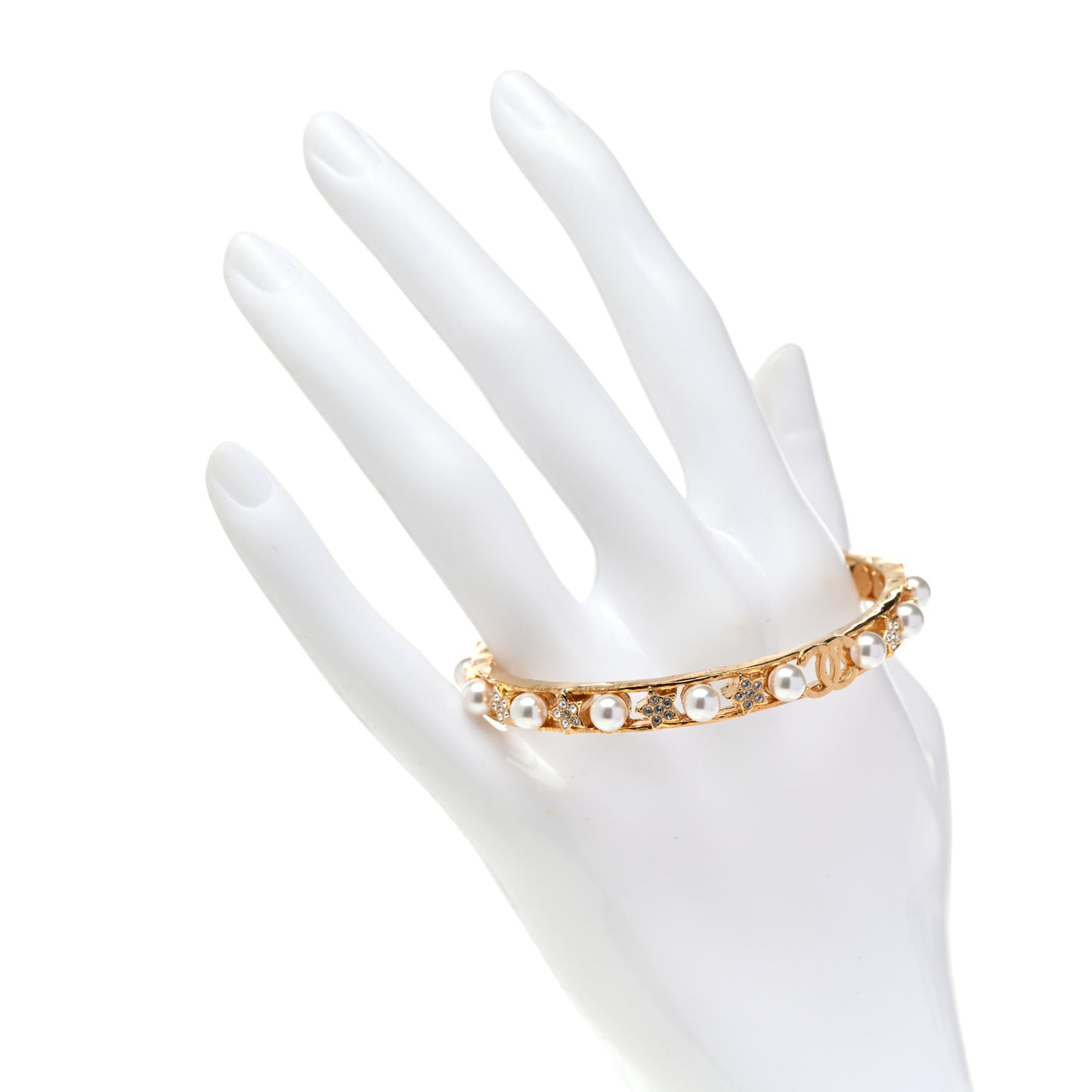 Pearl Crystal CC Star Cuff Bracelet Gold
