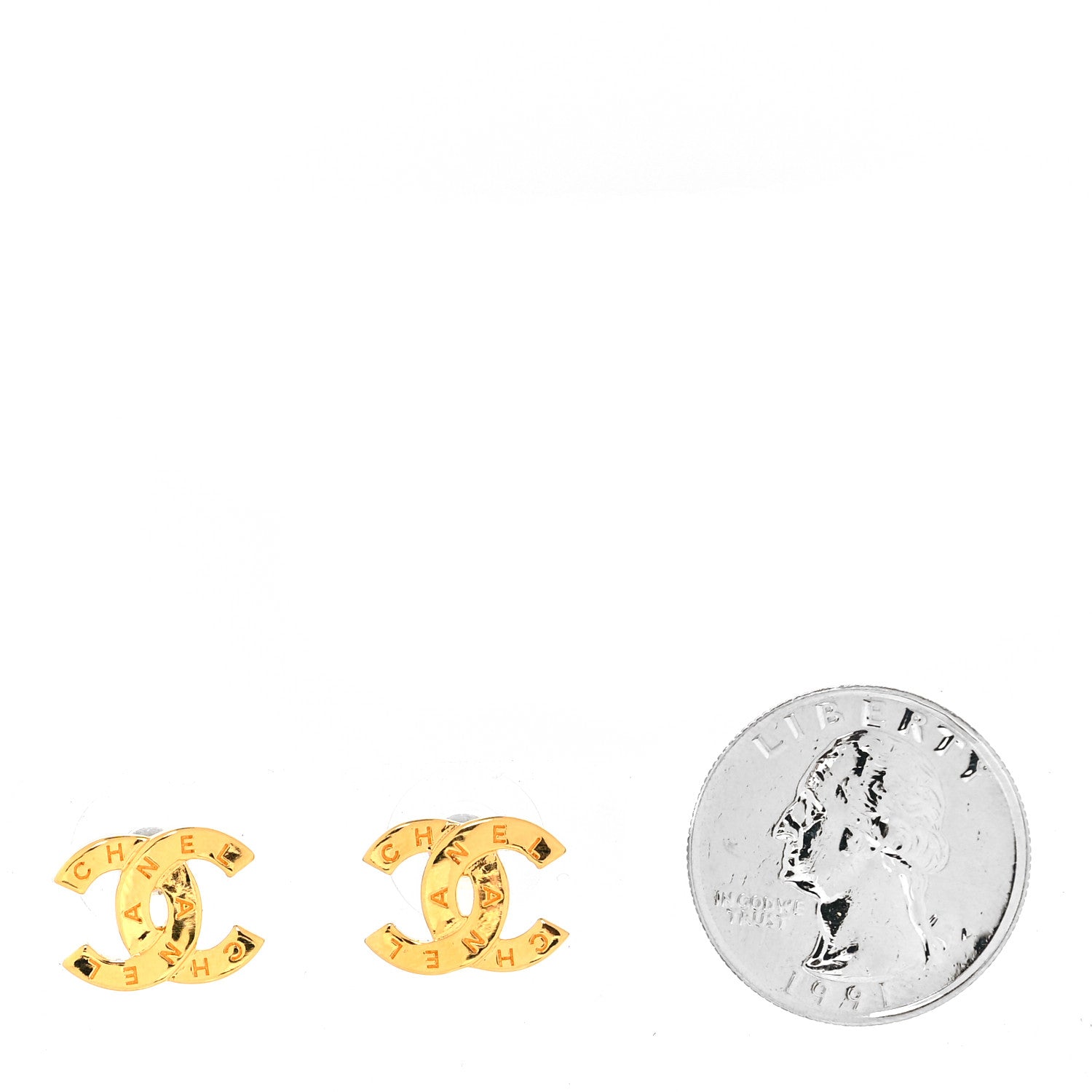 Chanel Metal CC Paris Button Stud Earrings Gold 2 of 4