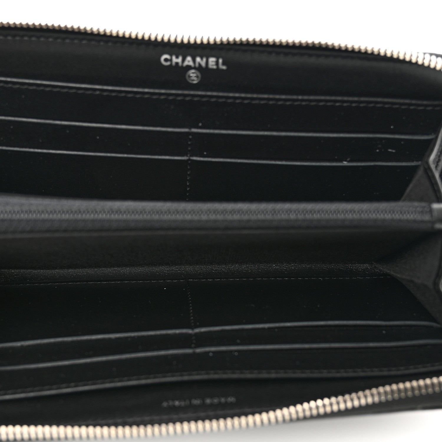 Chanel Iridescent Lambskin Camellia Embossed Large Zip Around Gusset Wallet Black 5 of 9