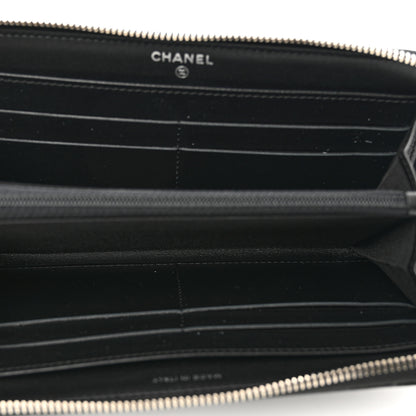 Chanel Iridescent Lambskin Camellia Embossed Large Zip Around Gusset Wallet Black 5 of 9