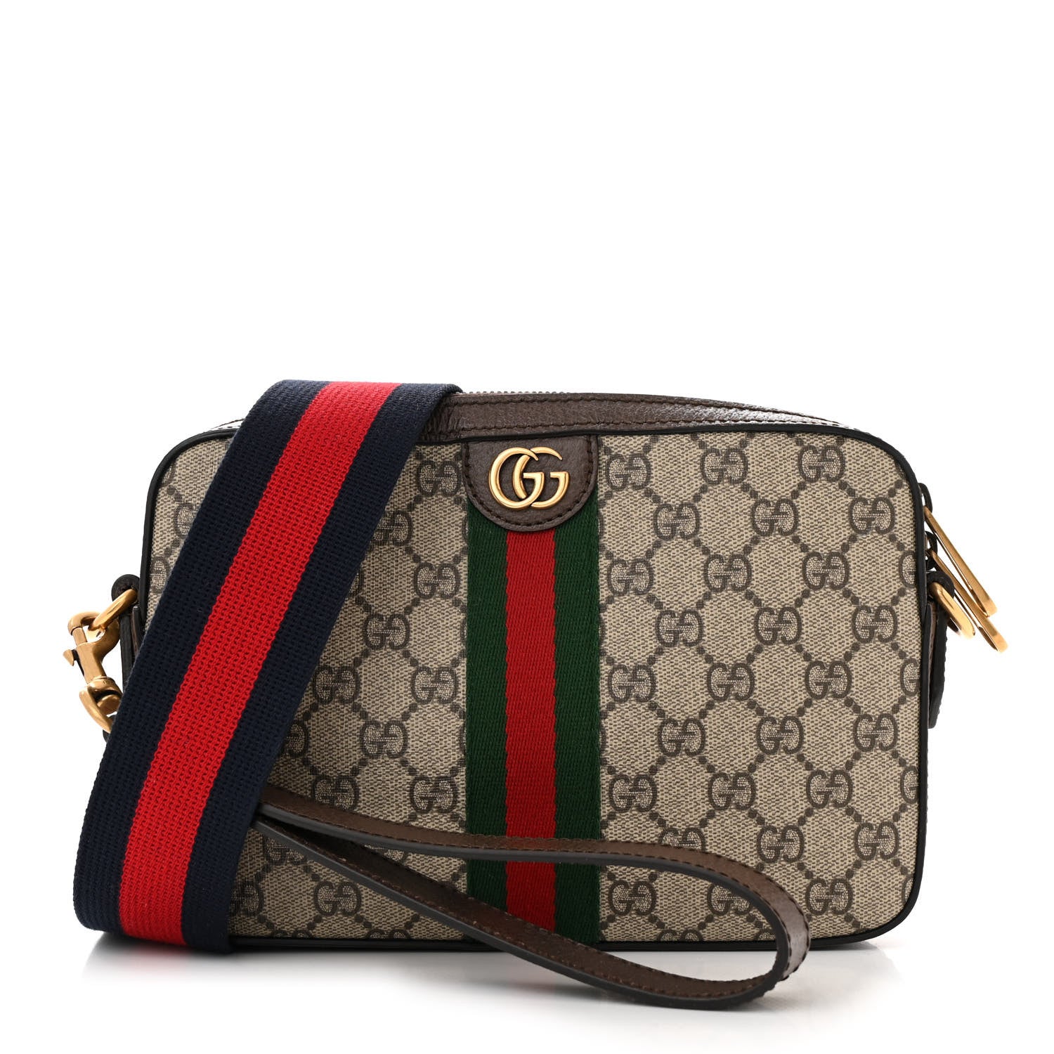Gucci GG Supreme Monogram Textured Dollar Calfskin Web Ophidia Wristlet Shoulder Bag Beige Ebony New Acero 1 of 12