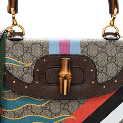 Gucci GG Supreme Monogram Studded Calfskin Centum Medium Bamboo 1947 Top Handle Bag Beige Ebony Multicolor 9 of 11