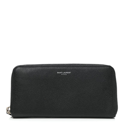 Saint Laurent Grained Calfskin Rive Gauche Zip Around Wallet Black 1 of 8