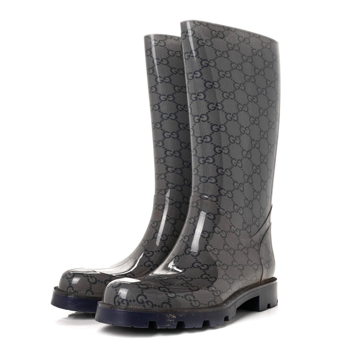Rubber Monogram Rain Boots 37 Transparent Blue