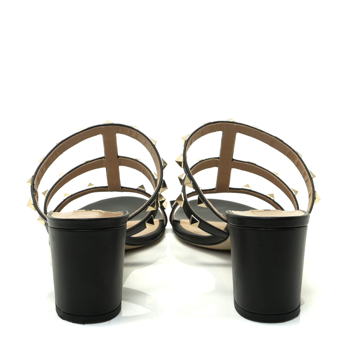 Calfskin Rockstud 60mm Caged Slide Sandals 38.5 Black