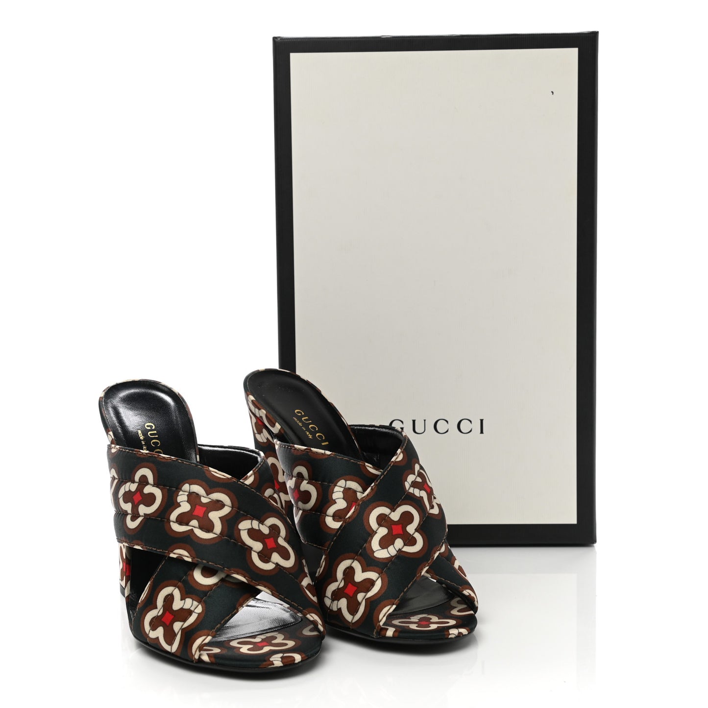 Fabric Floral Print Webby Crossover High Heel Slide Sandals 38 Black Multicolor
