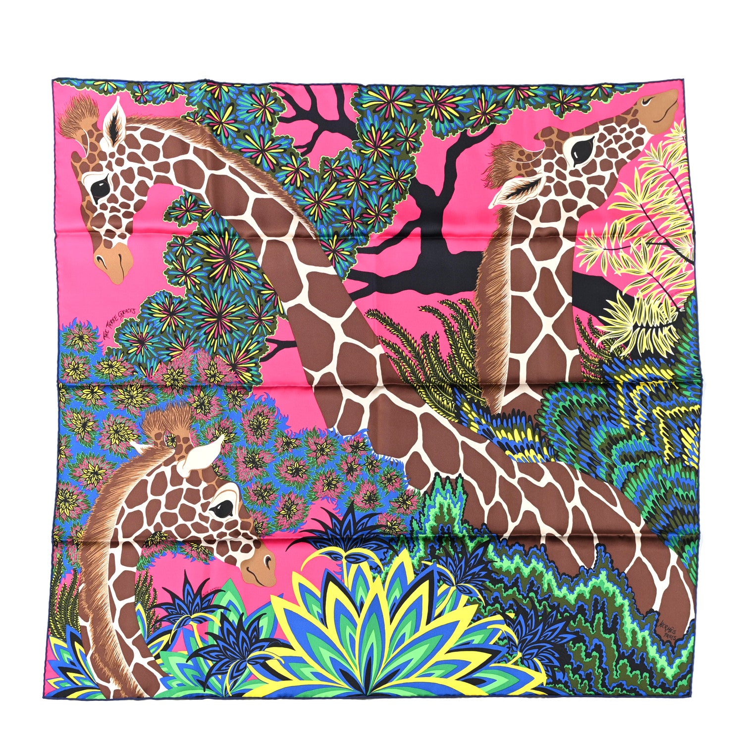 Hermes Silk Three Graces Scarf 90 Rose Vif Marron Jaune Vif 1 of 6