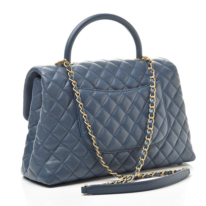 Chanel Caviar Quilted Medium Coco Handle Flap Blue 3 of 10