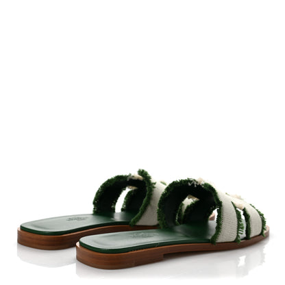 Hermes Toile H Oran Fringe Sandals 36 Vert 4 of 9