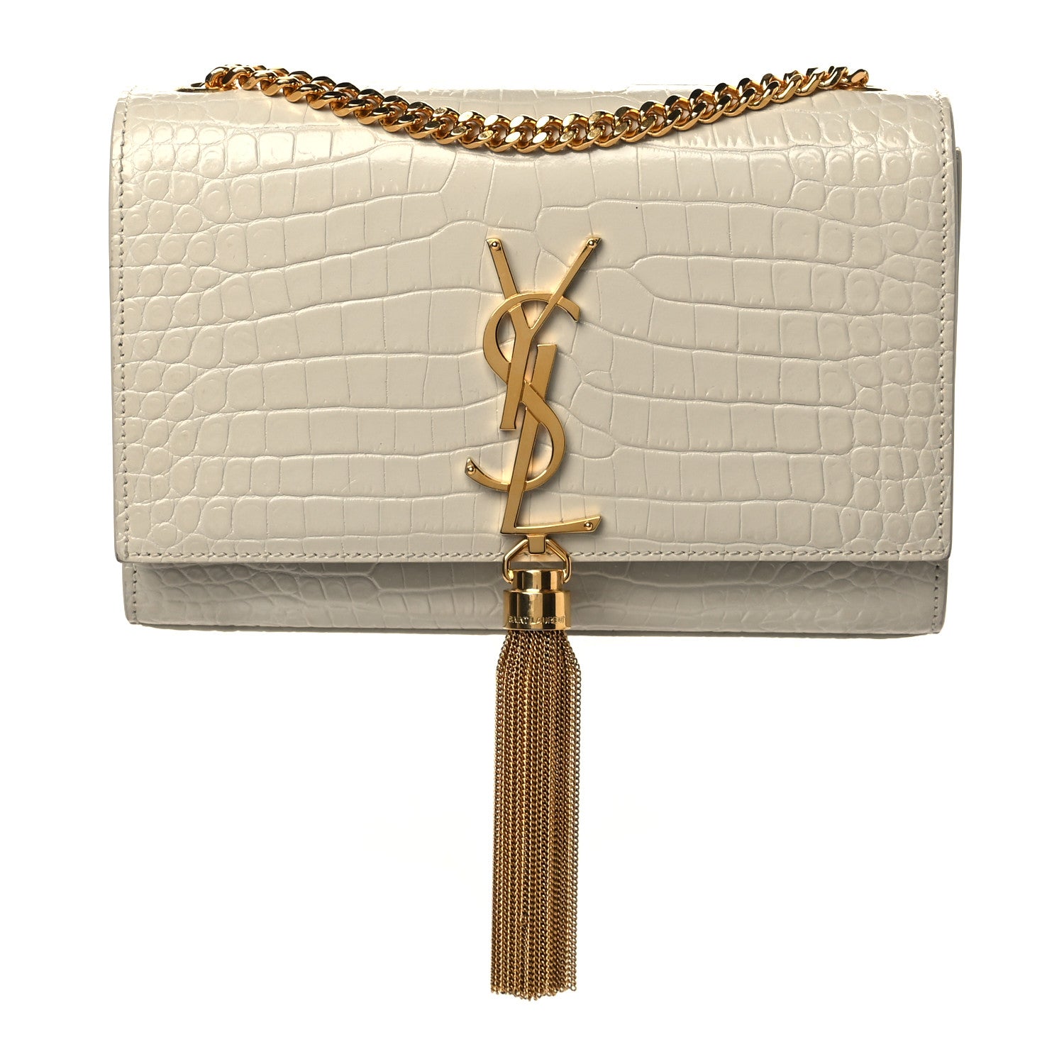 Saint Laurent Calfskin Crocodile Embossed Small Classic Monogram Kate Tassel Satchel Crema Soft 1 of 9
