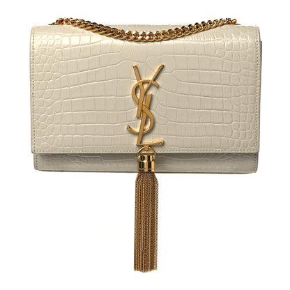 Saint Laurent Calfskin Crocodile Embossed Small Classic Monogram Kate Tassel Satchel Crema Soft 1 of 9